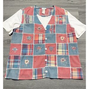 Vtg Koret Patchwork Top Shirt Cottage Core Floral Embroidered Button Up Vest Sm